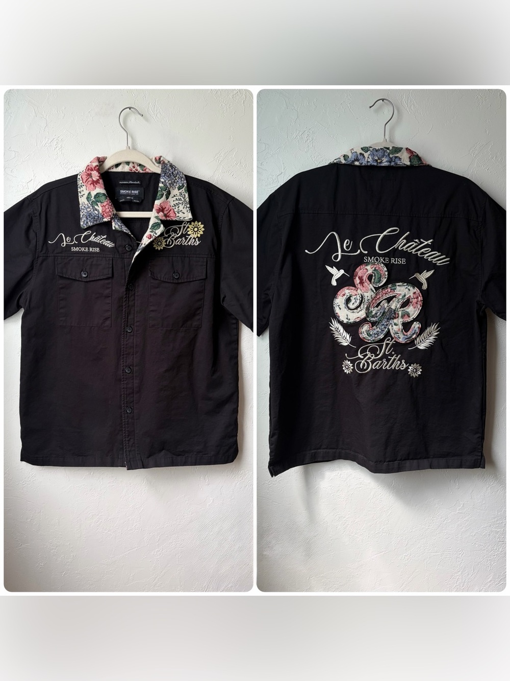 Smoke Rise Men’s Tapestry Collar Embroidered Resort Button Down Shirt Medium